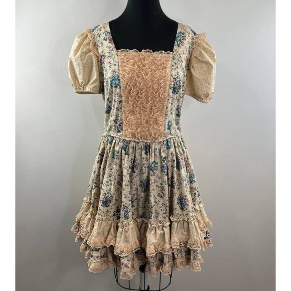 Unbranded Dresses & Skirts - VTG Womens Victorian Style Ruffle Lace Floral Short Sleeve Tiered Lolita Dress S